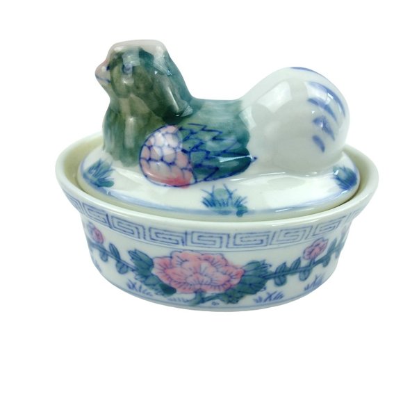 Other - Asian Theme Hen Chicken in Nest Porcelain Trinket Box
